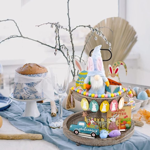 Other - Farmhouse Wooden Easter Tiered Tray Decorations - 14Pcs